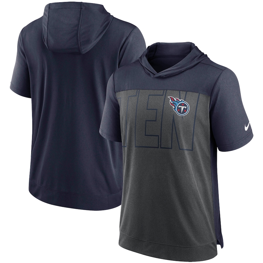 Tennessee Titans Football Heathered Charcoal/Navy Performance Hoodie T-Shirt - Man Tennessee Titans Football Heathered Charcoal/Navy Performance Hoodie T-Shirt - Man