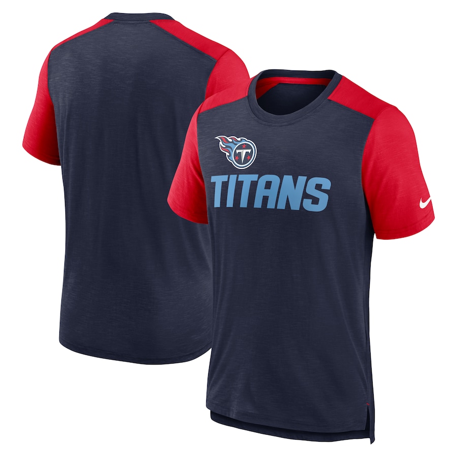 Tennessee Titans Football Heathered Navy/Heathered Red Color Block Team Name T-Shirt - Man Tennessee Titans Football Heathered Navy/Heathered Red Color Block Team Name T-Shirt - Man