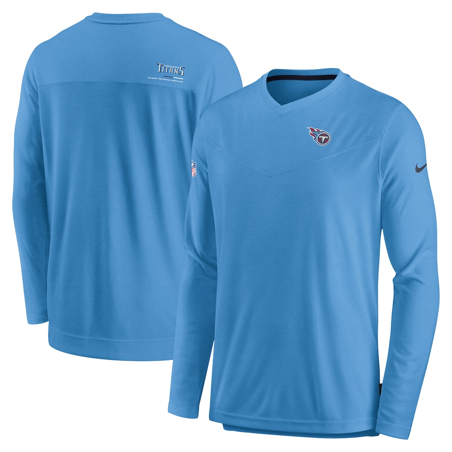 Tennessee Titans Football Light Blue Sideline Coach Chevron Lock Up Long Sleeve V-Neck Performance T-Shirt - Man Tennessee Titans Football Light Blue Sideline Coach Chevron Lock Up Long Sleeve V-Neck Performance T-Shirt - Man