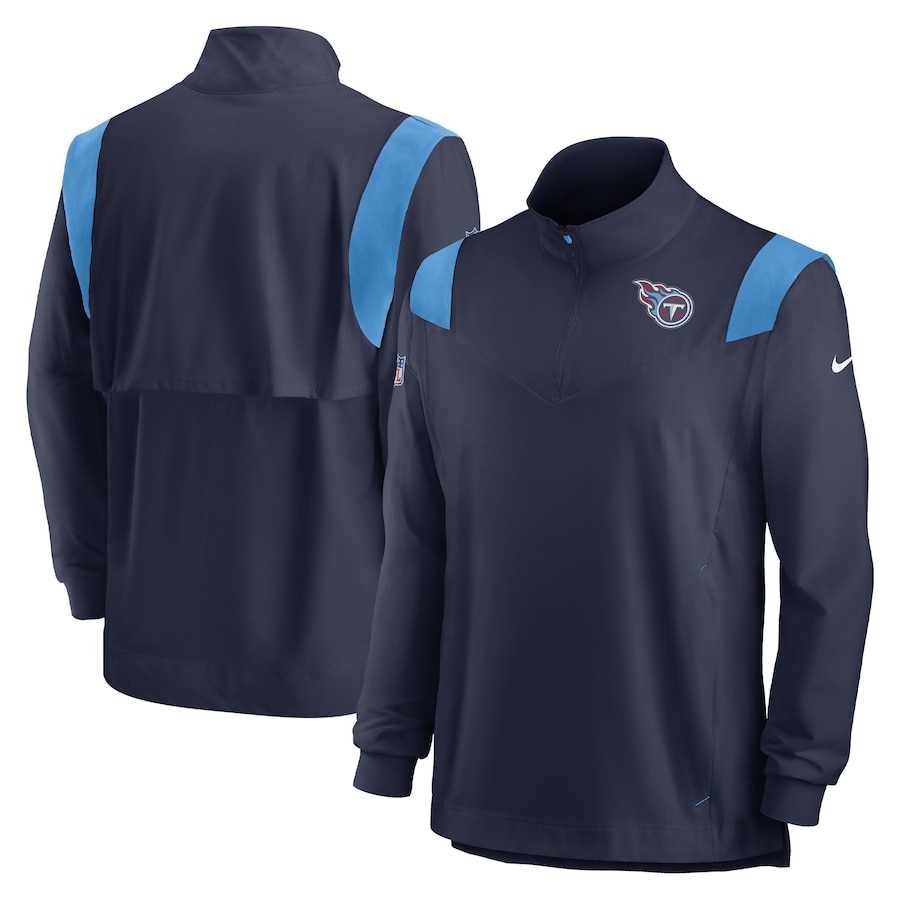 Tennessee Titans Football Navy Sideline Coach Chevron Lockup Quarter-Zip Long Sleeve Top - Man Tennessee Titans Football Navy Sideline Coach Chevron Lockup Quarter-Zip Long Sleeve Top - Man