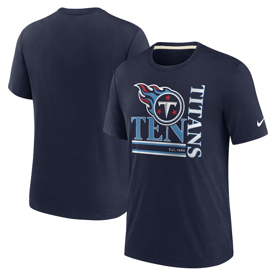 Tennessee Titans Football Navy Wordmark Logo Tri-Blend T-Shirt - Man