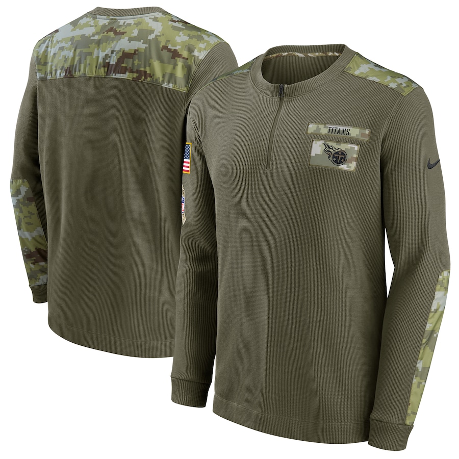 Tennessee Titans Football Olive 2021 Salute To Service Henley Long Sleeve Thermal Top - Man Tennessee Titans Football Olive 2021 Salute To Service Henley Long Sleeve Thermal Top - Man