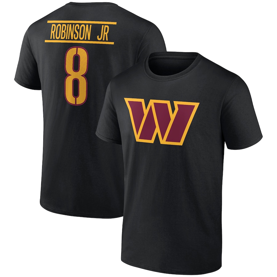 Washington Commanders Brian Robinson Jr. Black Icon Player Name & Number T-Shirt - Man