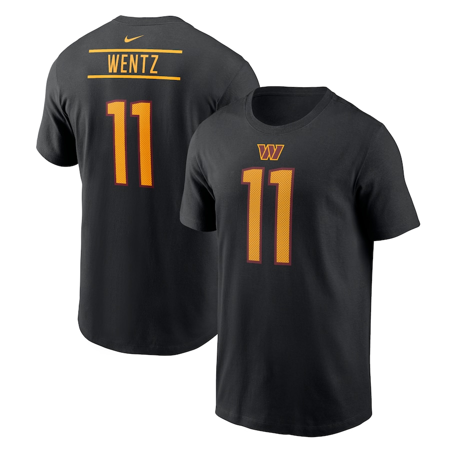 Washington Commanders Carson Wentz Football Black Player Name & Number T-Shirt - Man Washington Commanders Carson Wentz Football Black Player Name & Number T-Shirt - Man