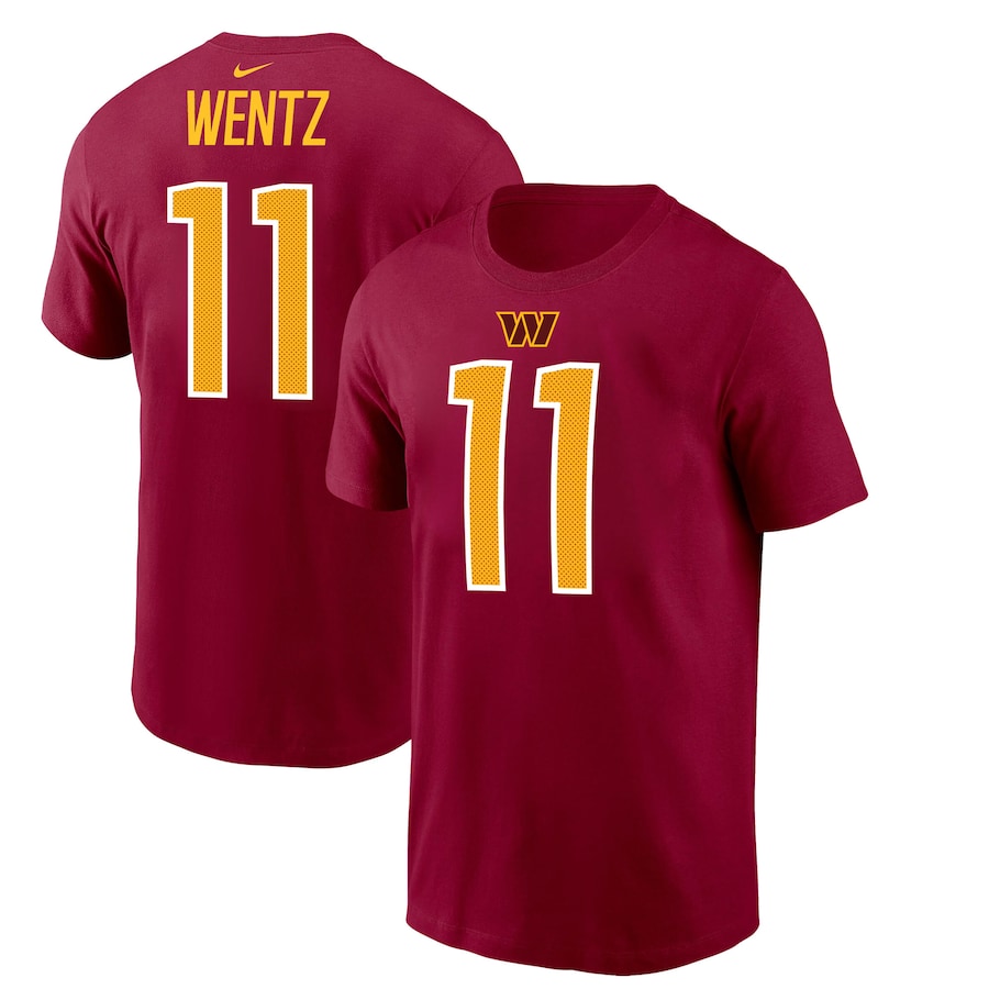 Washington Commanders Carson Wentz Football Burgundy Player Name & Number T-Shirt - Man
