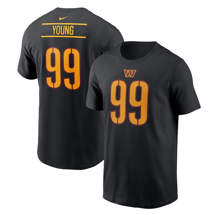 Washington Commanders Chase Young Football Black Player Name & Number T-Shirt - Man Washington Commanders Chase Young Football Black Player Name & Number T-Shirt - Man