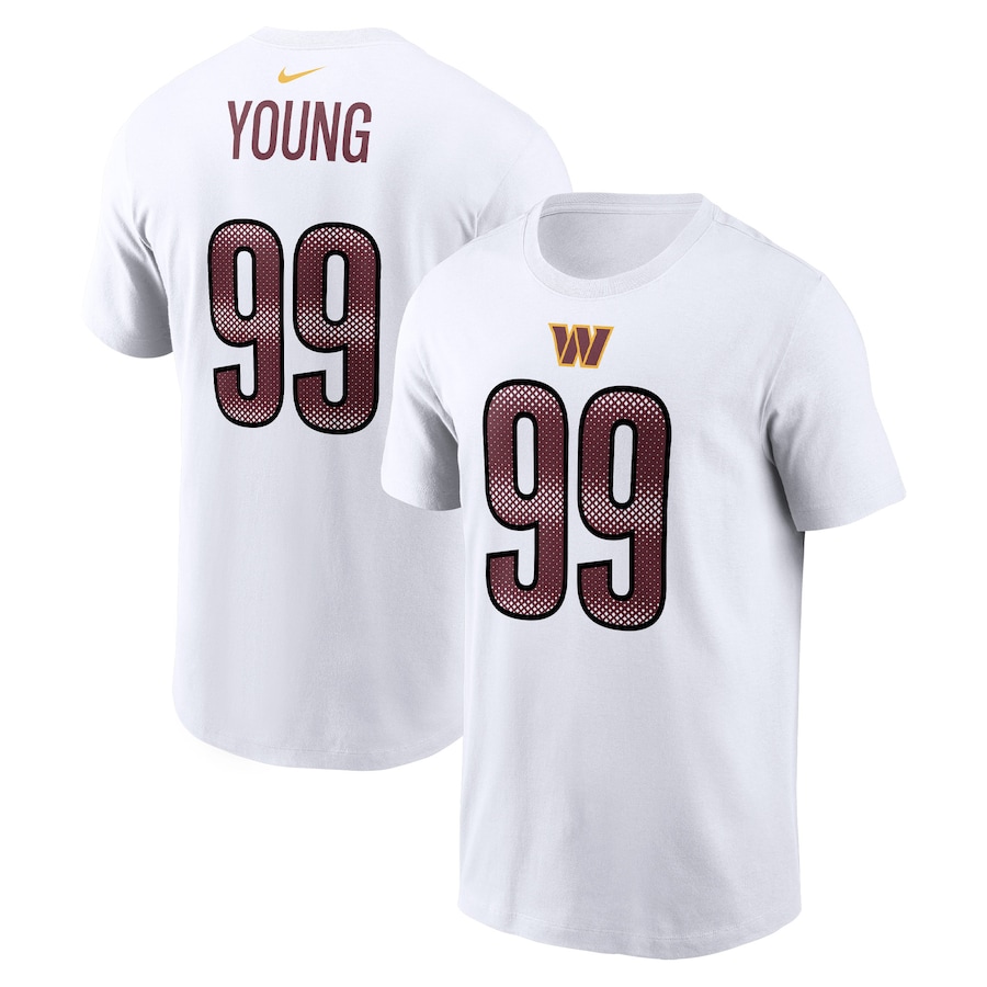 Washington Commanders Chase Young Football White Player Name & Number T-Shirt - Man Washington Commanders Chase Young Football White Player Name & Number T-Shirt - Man