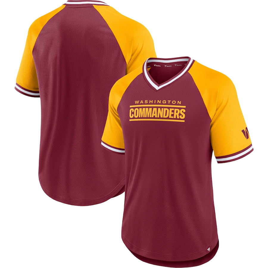 Washington Commanders Burgundy/Gold Second Wind Raglan V-Neck T-Shirt - Man Washington Commanders Burgundy/Gold Second Wind Raglan V-Neck T-Shirt - Man