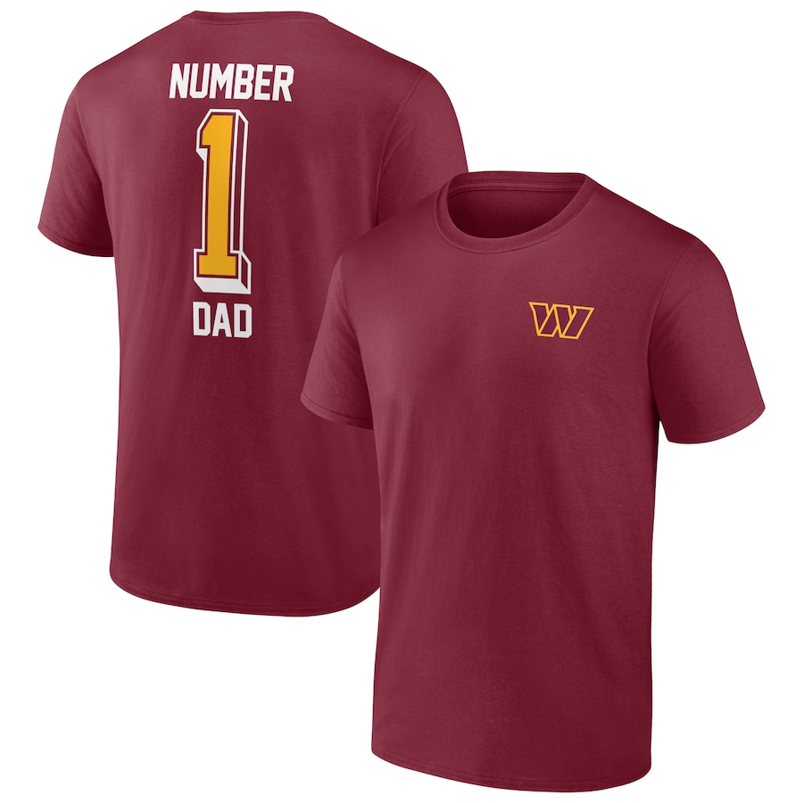 Washington Commanders Burgundy Team #1 Dad T-Shirt - Man Washington Commanders Burgundy Team #1 Dad T-Shirt - Man