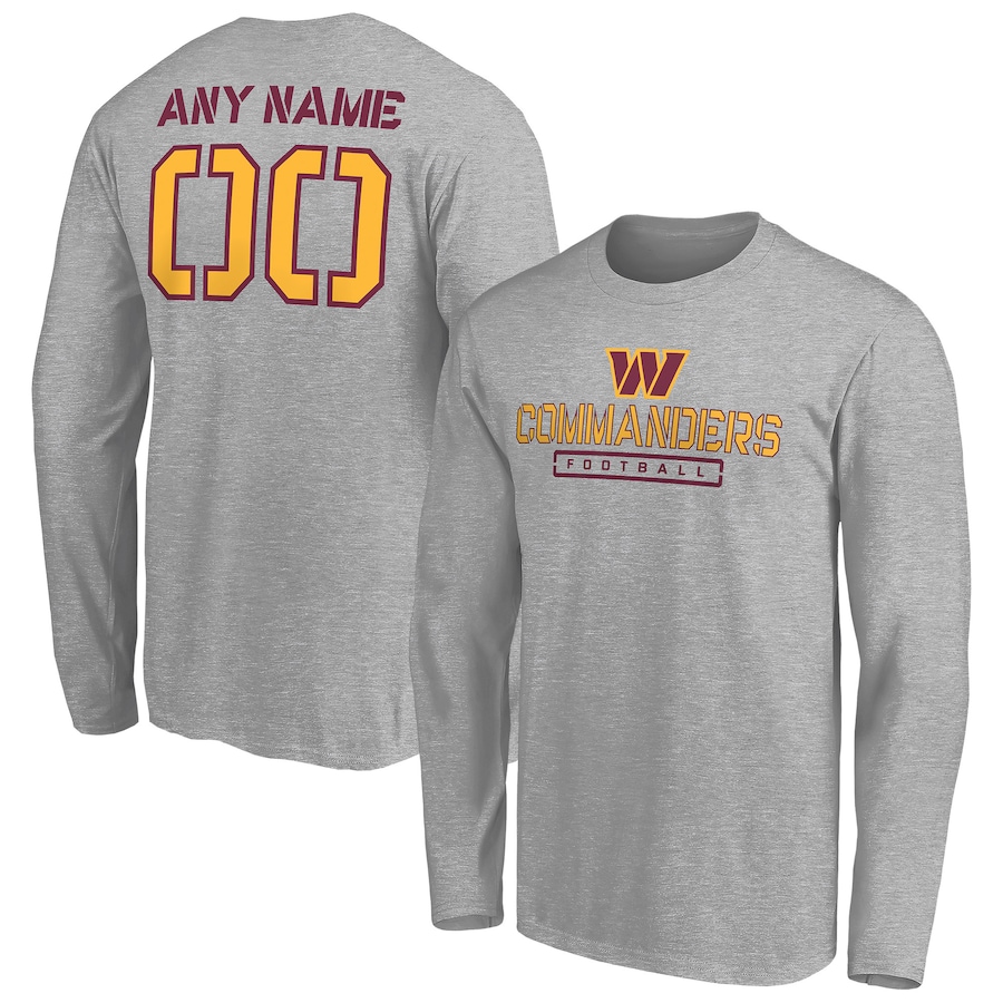 Washington Commanders Gray Personalized Name & Number Evanston Stencil Long Sleeve T-Shirt - Man Washington Commanders Gray Personalized Name & Number Evanston Stencil Long Sleeve T-Shirt - Man