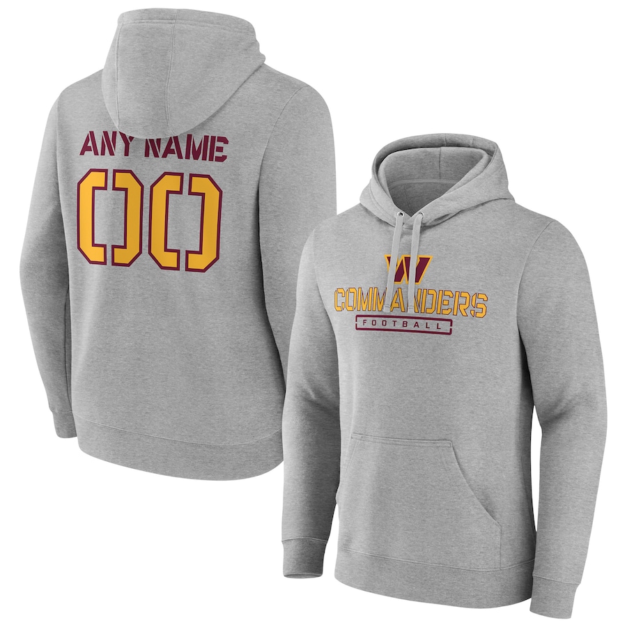 Washington Commanders Gray Personalized Name & Number Evanston Stencil Pullover Hoodie - Man