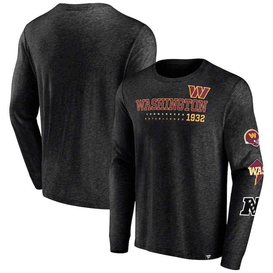 Washington Commanders Heather Black High Whip Pitcher Long Sleeve T-Shirt - Man Washington Commanders Heather Black High Whip Pitcher Long Sleeve T-Shirt - Man