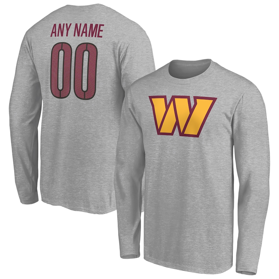 Washington Commanders Heathered Gray Team Authentic Personalized Name & Number Long Sleeve T-Shirt - Man Washington Commanders Heathered Gray Team Authentic Personalized Name & Number Long Sleeve T-Shirt - Man
