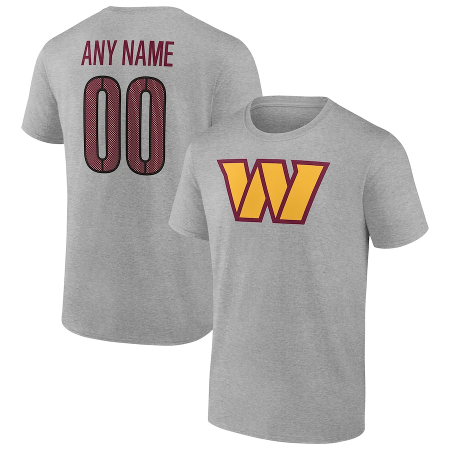 Washington Commanders Heathered Gray Team Authentic Personalized Name & Number T-Shirt - Man Washington Commanders Heathered Gray Team Authentic Personalized Name & Number T-Shirt - Man