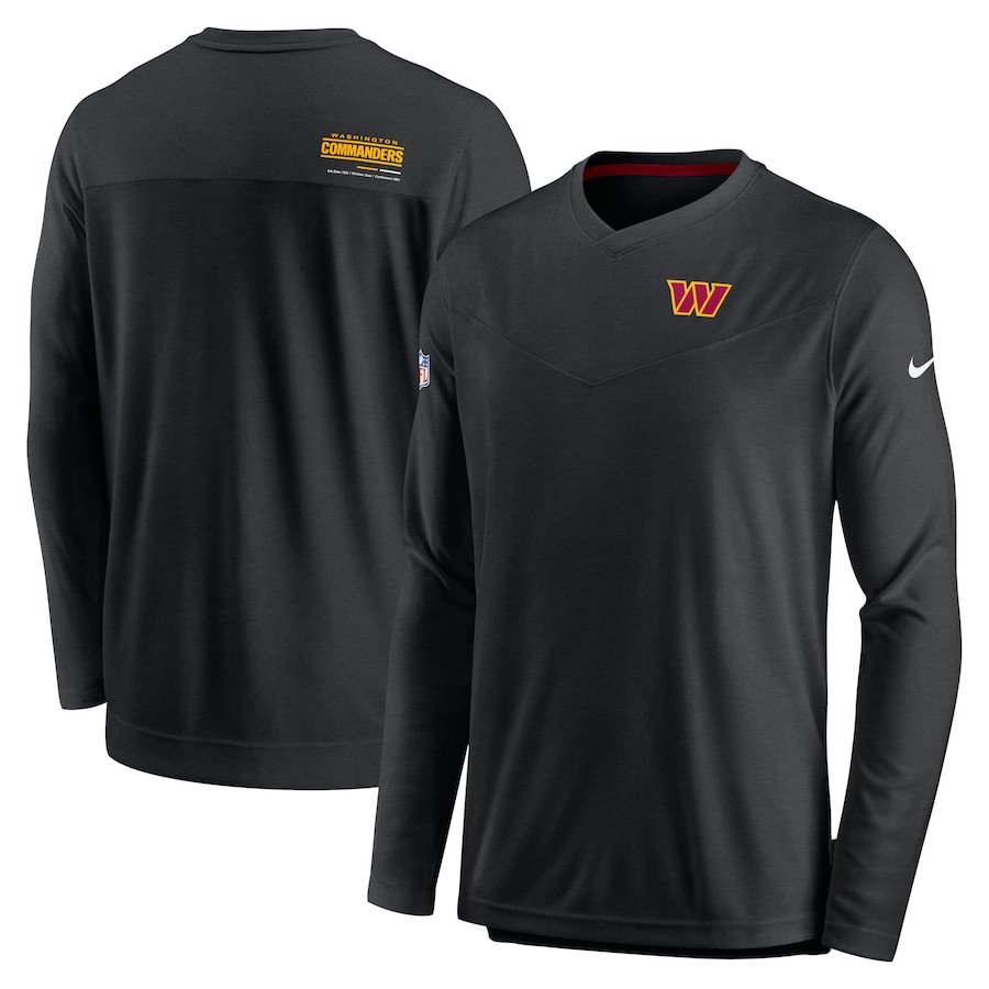 Washington Commanders Football Black Sideline Coach Chevron Lock Up Long Sleeve V-Neck Performance T-Shirt - Man