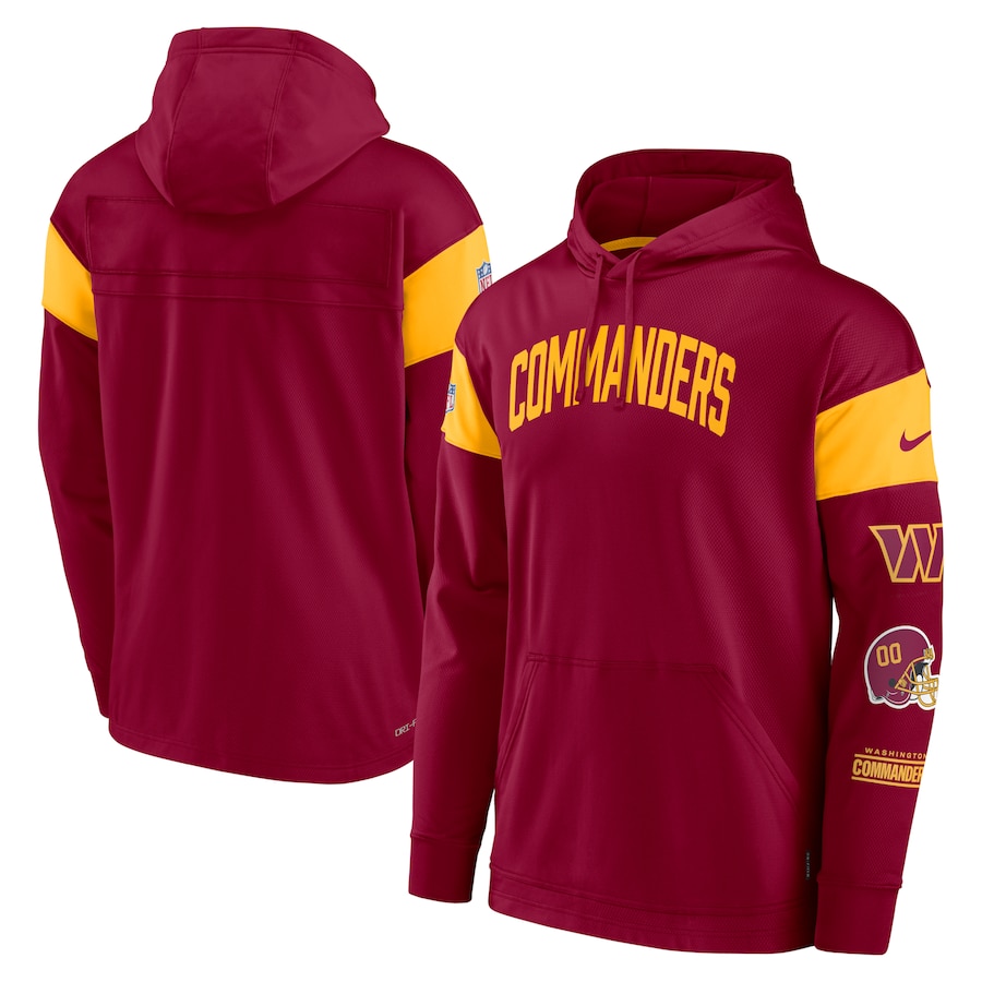 Washington Commanders Football Burgundy Sideline Athletic Arch Jersey Performance Pullover Hoodie - Man