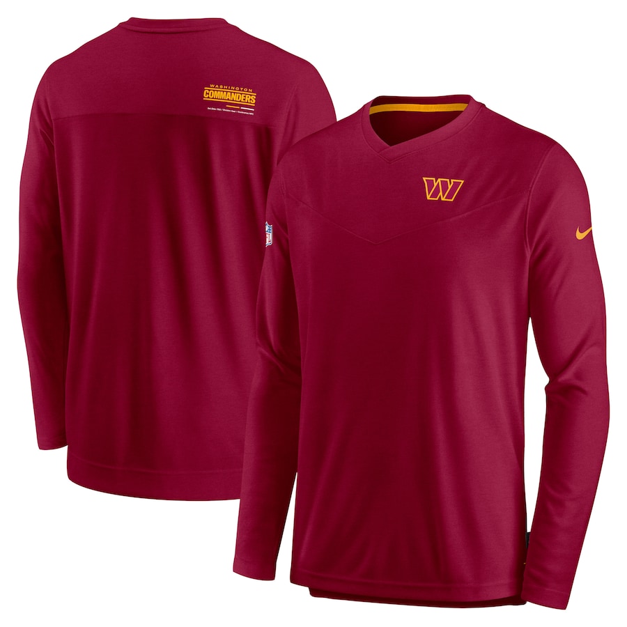 Washington Commanders Football Burgundy Sideline Coach Chevron Lock Up Long Sleeve V-Neck Performance T-Shirt - Man