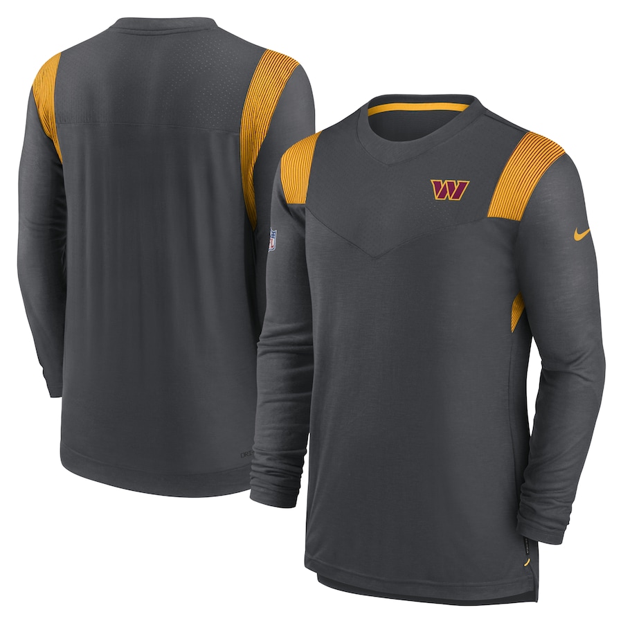 Washington Commanders Football Charcoal Sideline Tonal Logo Performance Player Long Sleeve T-Shirt - Man