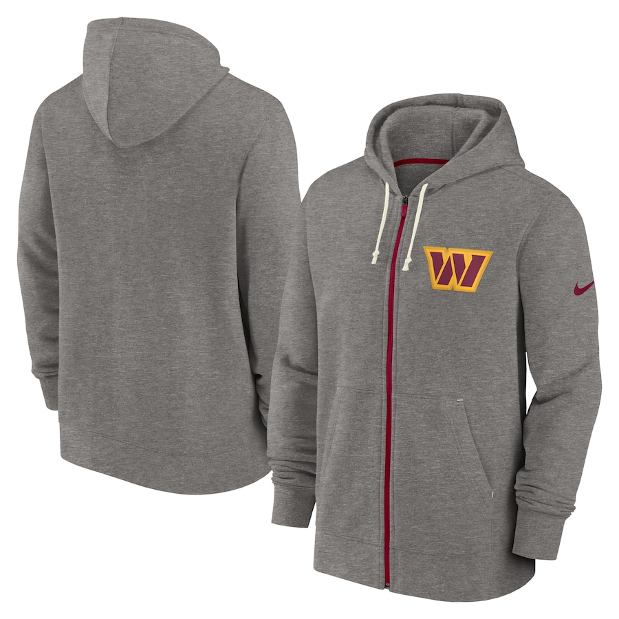 Washington Commanders Football Heather Charcoal Historic Lifestyle Full-Zip Hoodie - Man
