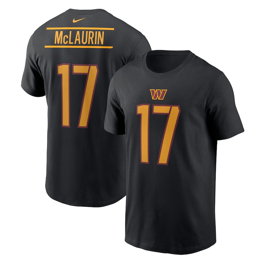 Washington Commanders Terry McLaurin Football Black Player Name & Number T-Shirt - Man