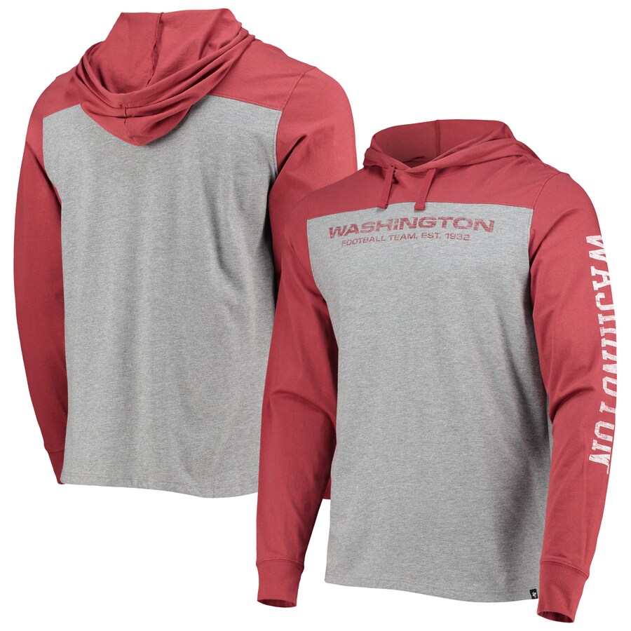 Washington Football Team '47 Heathered Gray/Burgundy Franklin Wooster Long Sleeve Hoodie T-Shirt - Man Washington Football Team '47 Heathered Gray/Burgundy Franklin Wooster Long Sleeve Hoodie T-Shirt - Man