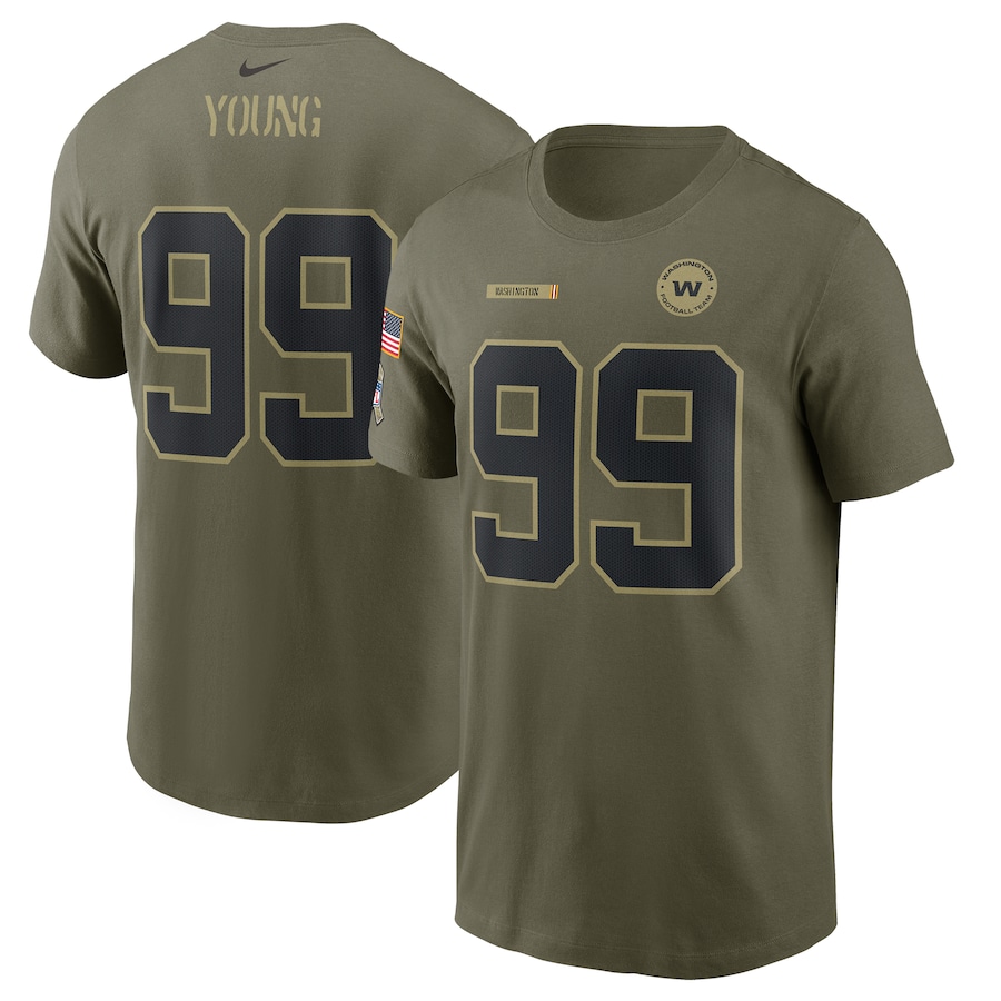 Washington Football Team Chase Young Football Camo 2021 Salute To Service Name & Number T-Shirt - Man Washington Football Team Chase Young Football Camo 2021 Salute To Service Name & Number T-Shirt - Man
