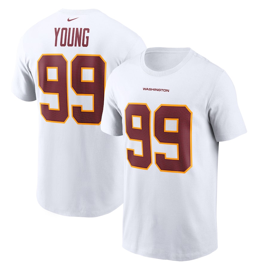 Washington Football Team Chase Young Football White Name & Number T-Shirt - Man Washington Football Team Chase Young Football White Name & Number T-Shirt - Man