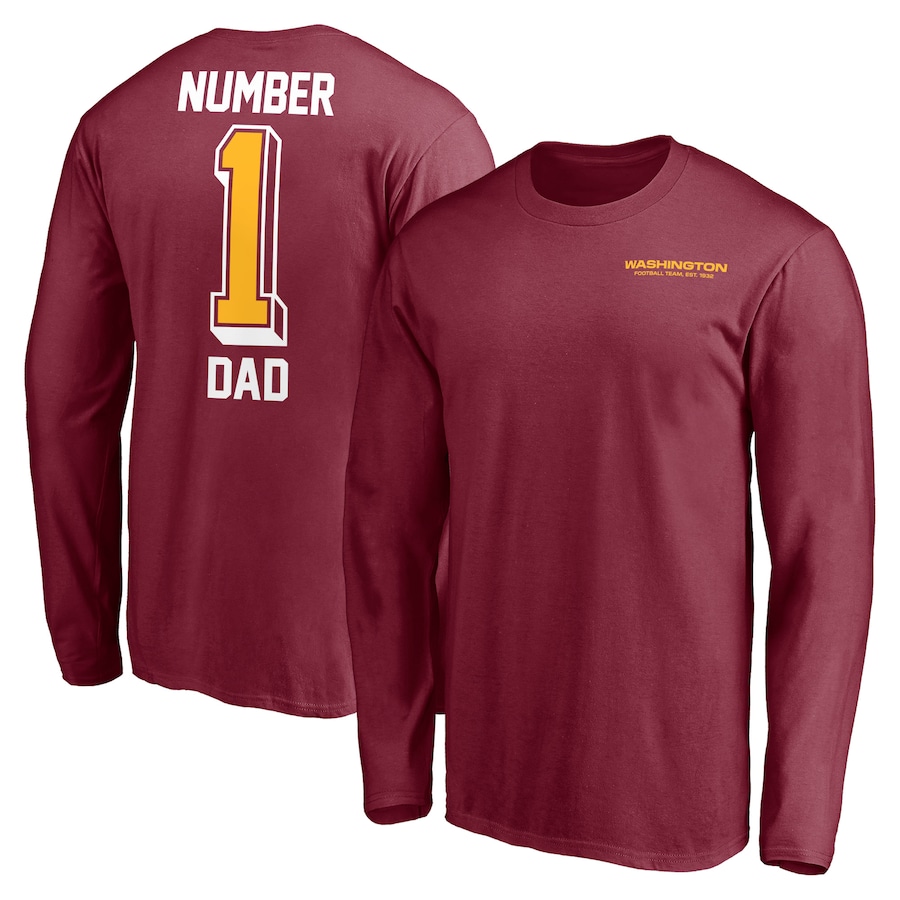 Washington Football Team Burgundy #1 Dad Long Sleeve T-Shirt - Man Washington Football Team Burgundy #1 Dad Long Sleeve T-Shirt - Man
