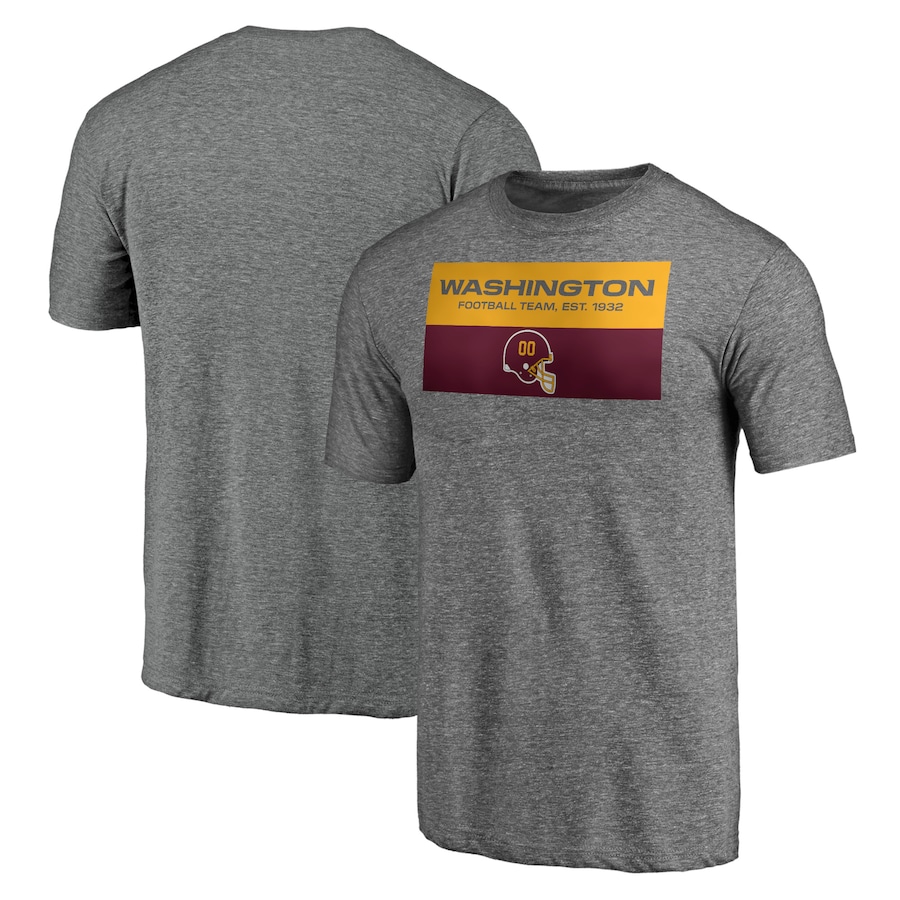 Washington Football Team Heathered Gray Block Party Square Off Tri-Blend T-Shirt - Man Washington Football Team Heathered Gray Block Party Square Off Tri-Blend T-Shirt - Man