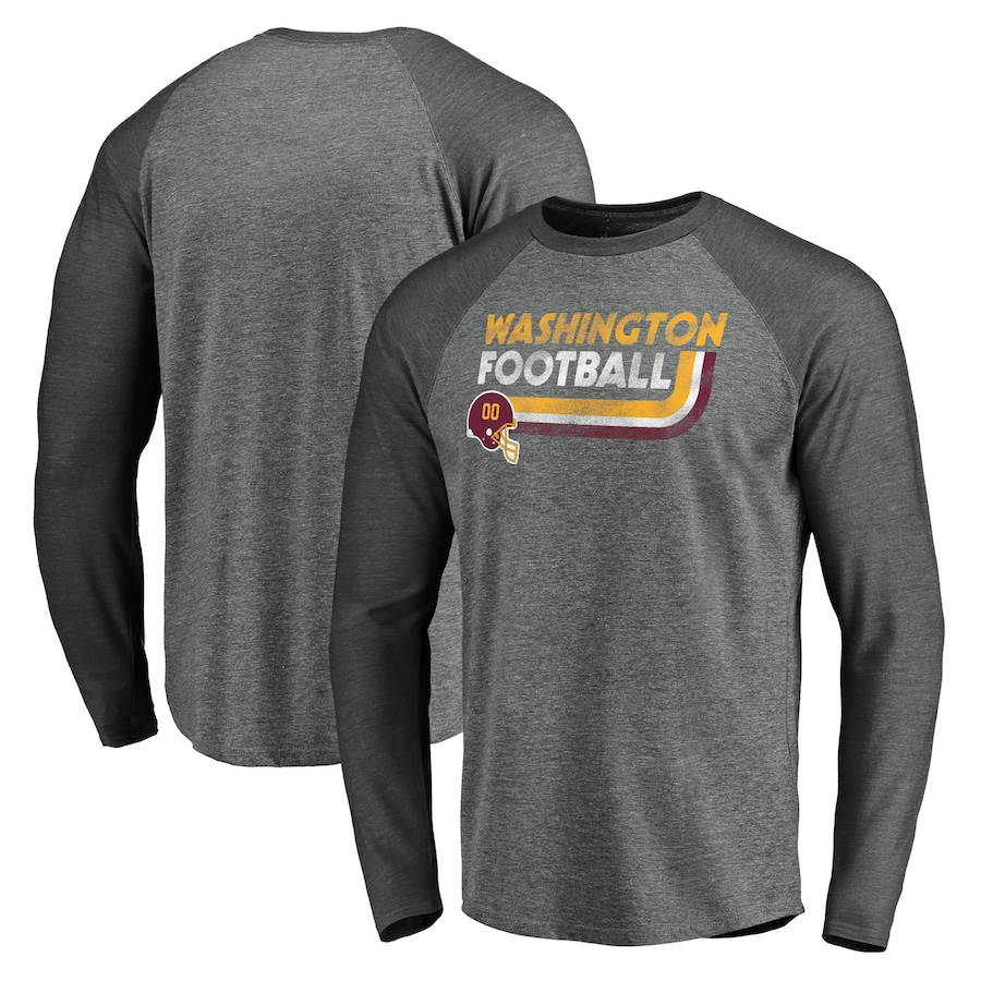 Washington Football Team Heathered Gray/Heathered Charcoal Vintage On The Ropes Raglan Tri-Blend Long Sleeve T-Shirt - Man