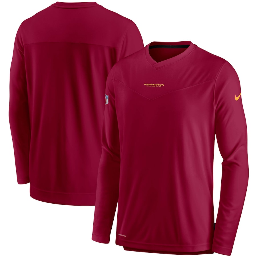 Washington Football Team Football Burgundy Sideline Coaches Performance Long Sleeve V-Neck T-Shirt - Man Washington Football Team Football Burgundy Sideline Coaches Performance Long Sleeve V-Neck T-Shirt - Man