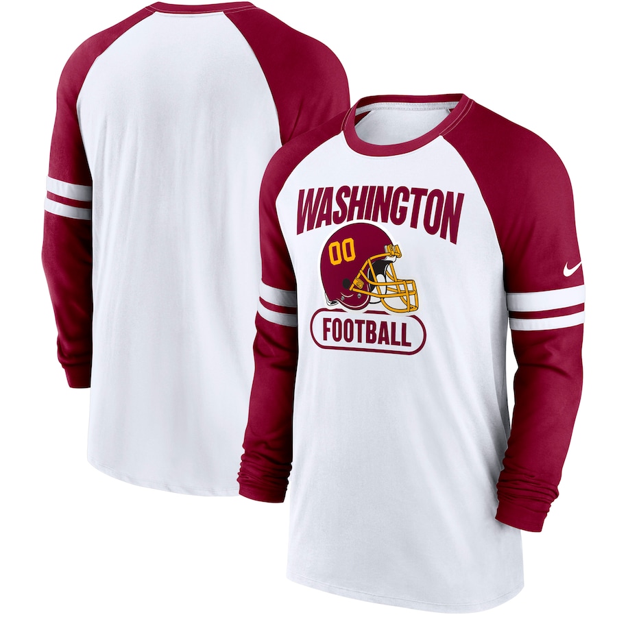 Washington Football Team Football White/Burgundy Throwback Raglan Long Sleeve T-Shirt - Man