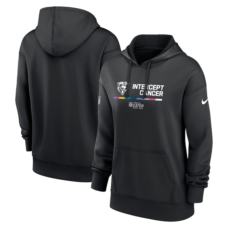Chicago Bears Football Black 2022 NFL Crucial Catch Therma Performance Pullover Hoodie - Woman
