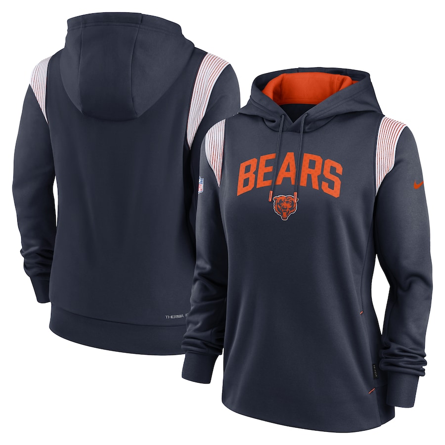 Chicago Bears Football Navy Sideline Stack Performance Pullover Hoodie - Woman Chicago Bears Football Navy Sideline Stack Performance Pullover Hoodie - Woman