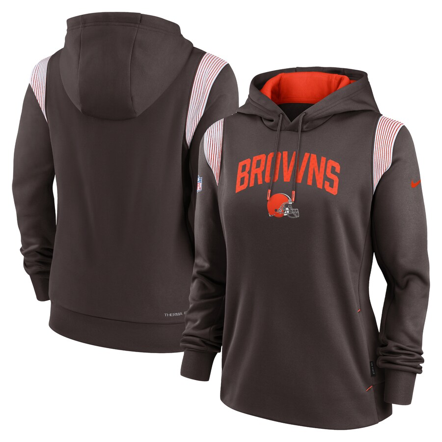 Cleveland Browns Football Brown Sideline Stack Performance Pullover Hoodie - Woman