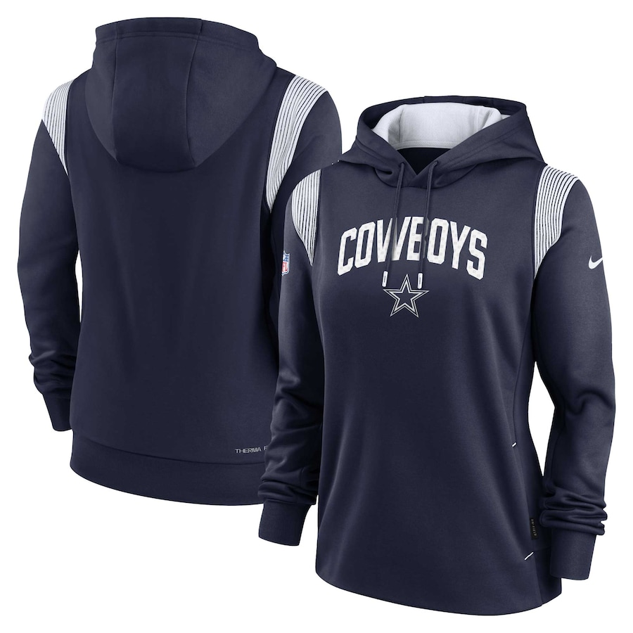 Dallas Cowboys Football Navy Sideline Stack Performance Pullover Hoodie - Woman