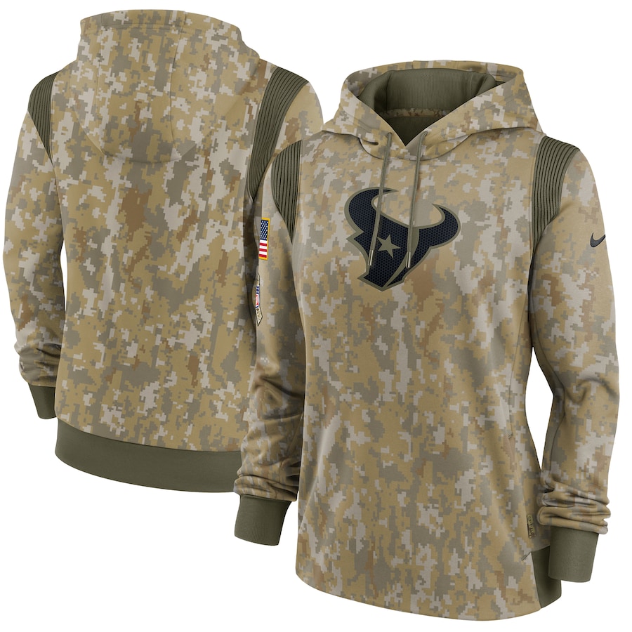 Houston Texans Football Olive 2021 Salute To Service Therma Performance Pullover Hoodie - Woman Houston Texans Football Olive 2021 Salute To Service Therma Performance Pullover Hoodie - Woman