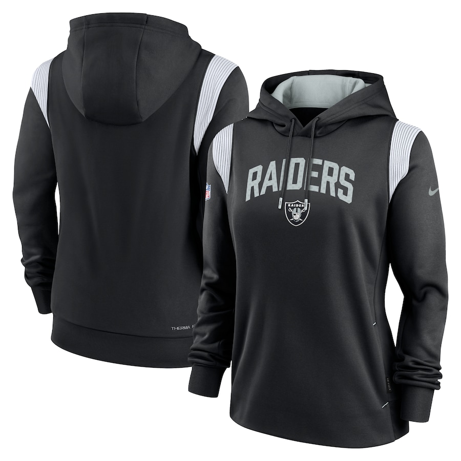 Las Vegas Raiders Football Black Sideline Stack Performance Pullover Hoodie - Woman Las Vegas Raiders Football Black Sideline Stack Performance Pullover Hoodie - Woman