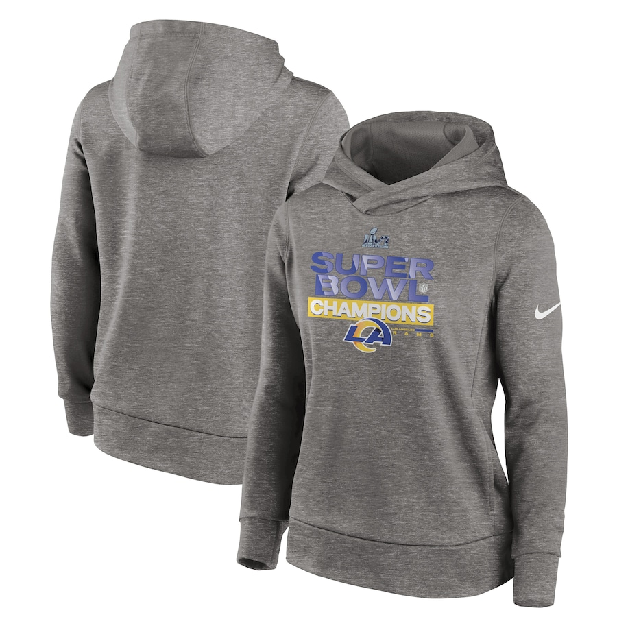 Los Angeles Rams Football Heathered Charcoal Super Bowl LVI Champions Locker Room Trophy Collection Pullover Hoodie - Woman Los Angeles Rams Football Heathered Charcoal Super Bowl LVI Champions Locker Room Trophy Collection Pullover Hoodie - Woman