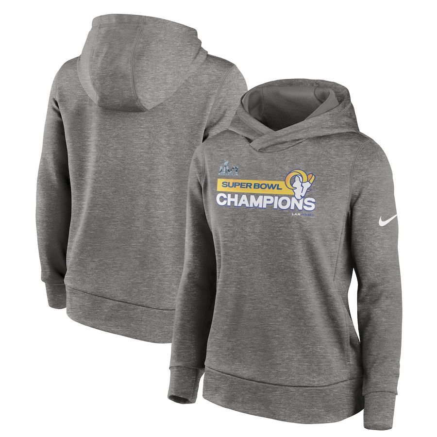 Los Angeles Rams Football Heathered Charcoal Super Bowl LVI Champions Pullover Hoodie - Woman Los Angeles Rams Football Heathered Charcoal Super Bowl LVI Champions Pullover Hoodie - Woman