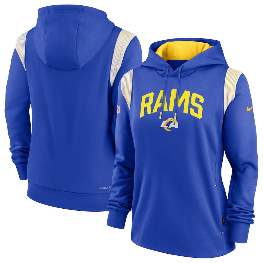 Los Angeles Rams Football Royal Sideline Stack Performance Pullover Hoodie - Woman