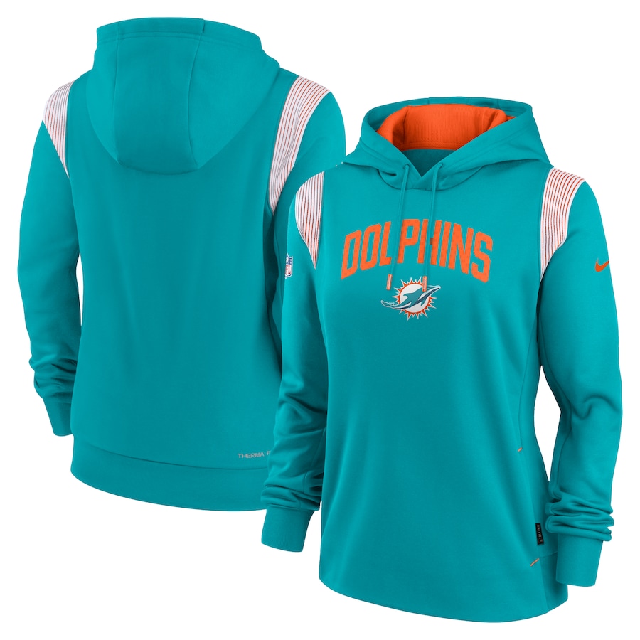 Miami Dolphins Football Aqua Sideline Stack Performance Pullover Hoodie - Woman