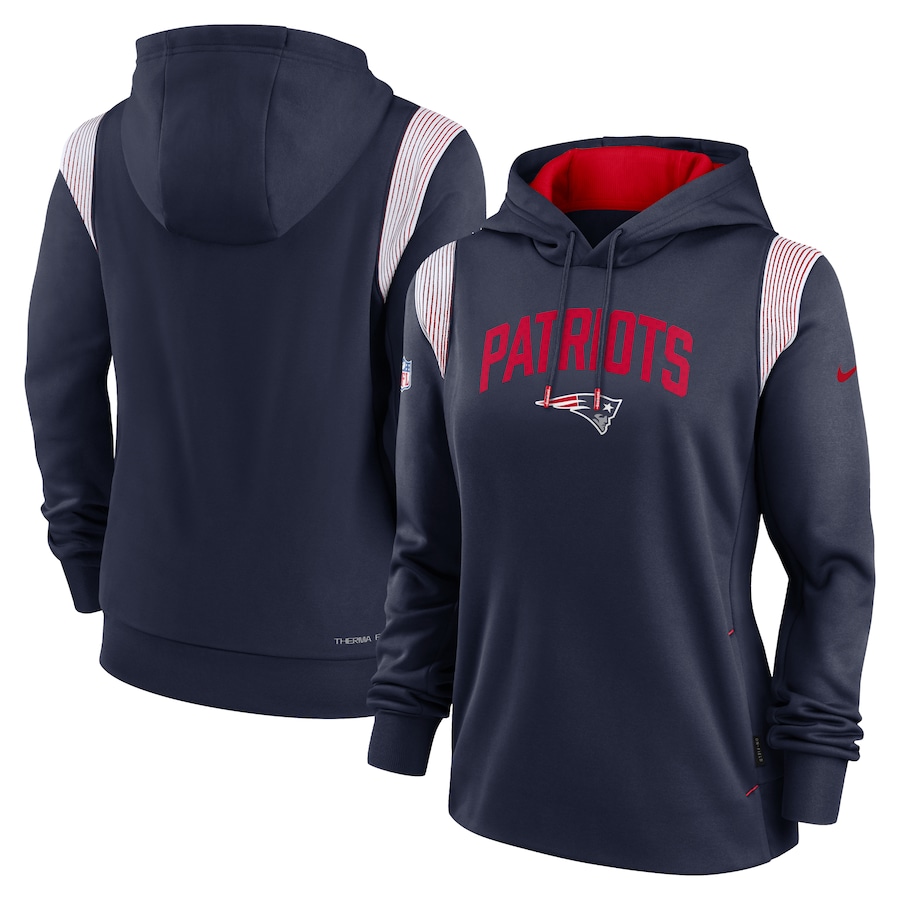 New England Patriots Football Navy Sideline Stack Performance Pullover Hoodie - Woman