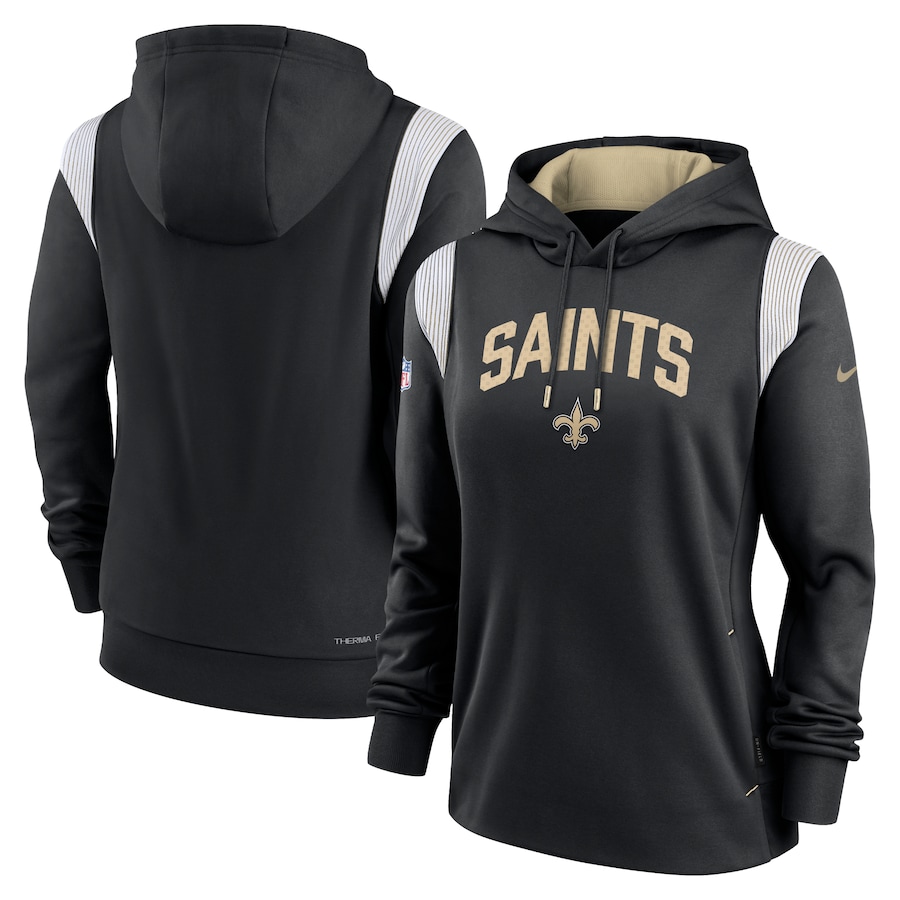 New Orleans Saints Football Black Sideline Stack Performance Pullover Hoodie - Woman New Orleans Saints Football Black Sideline Stack Performance Pullover Hoodie - Woman