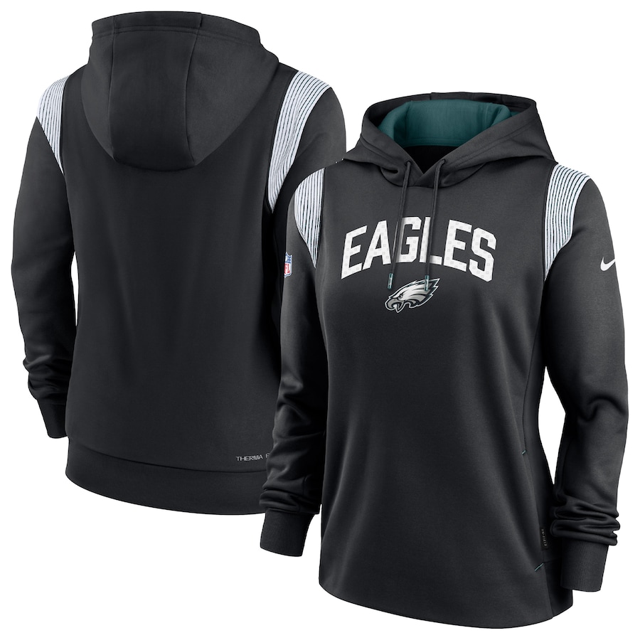 Philadelphia Eagles Football Black Sideline Stack Performance Pullover Hoodie - Woman