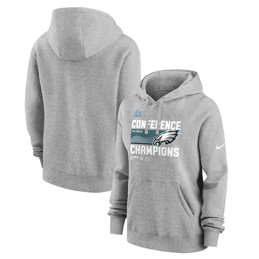 Philadelphia Eagles Football Heather Gray 2022 NFC Champions Locker Room Trophy Collection Pullover Hoodie - Woman