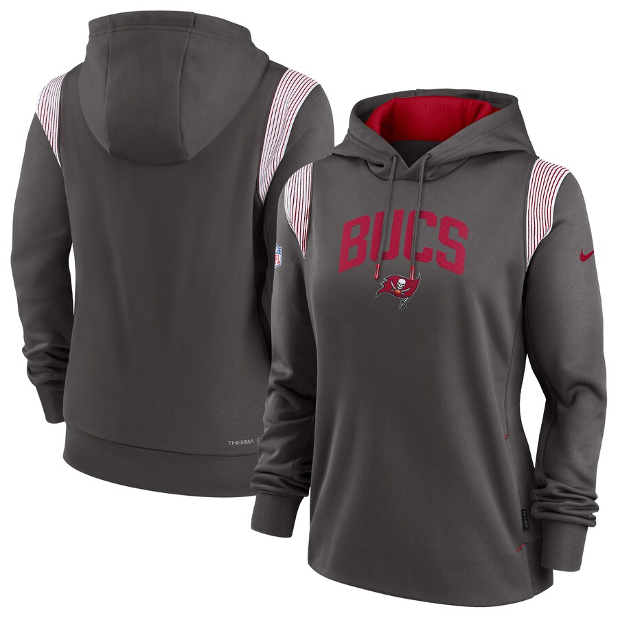 Tampa Bay Buccaneers Football Pewter Sideline Stack Performance Pullover Hoodie - Woman Tampa Bay Buccaneers Football Pewter Sideline Stack Performance Pullover Hoodie - Woman