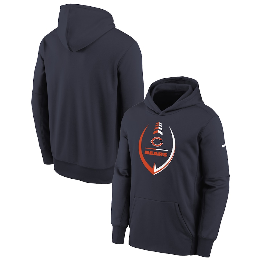 Chicago Bears Football Navy Icon Performance Pullover Hoodie - Youth Boys