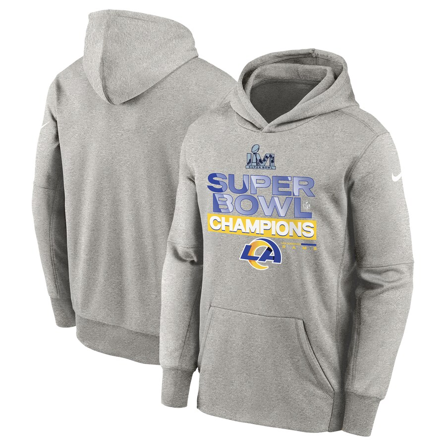 Los Angeles Rams Football Heathered Gray Super Bowl LVI Champions Locker Room Trophy Collection Pullover Hoodie - Youth Boys Los Angeles Rams Football Heathered Gray Super Bowl LVI Champions Locker Room Trophy Collection Pullover Hoodie - Youth Boys