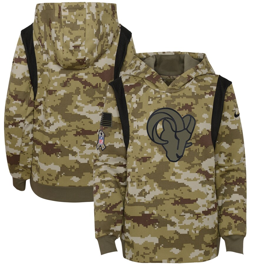 Los Angeles Rams Football Olive 2021 Salute To Service Therma Performance Pullover Hoodie - Youth Boys